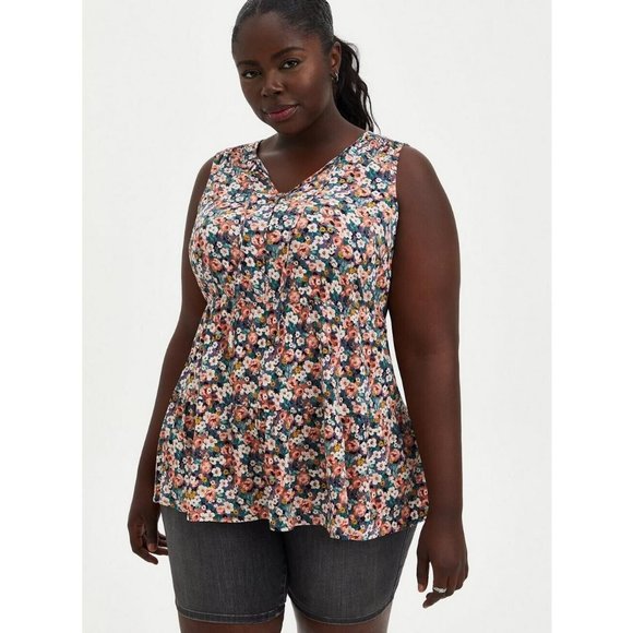 Torrid Womens Rayon Slub Button-Front Tiered Tank Top Size 2 - Picture 2 of 12